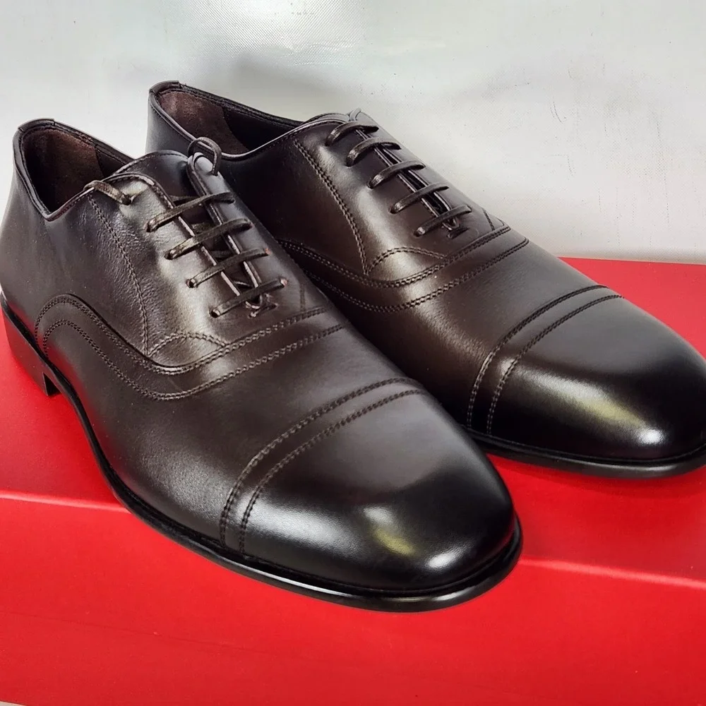 Ferragamo Oxford Men Size 12 NARROW T. Moro Brown Leather Cap Toe Dress Shoes